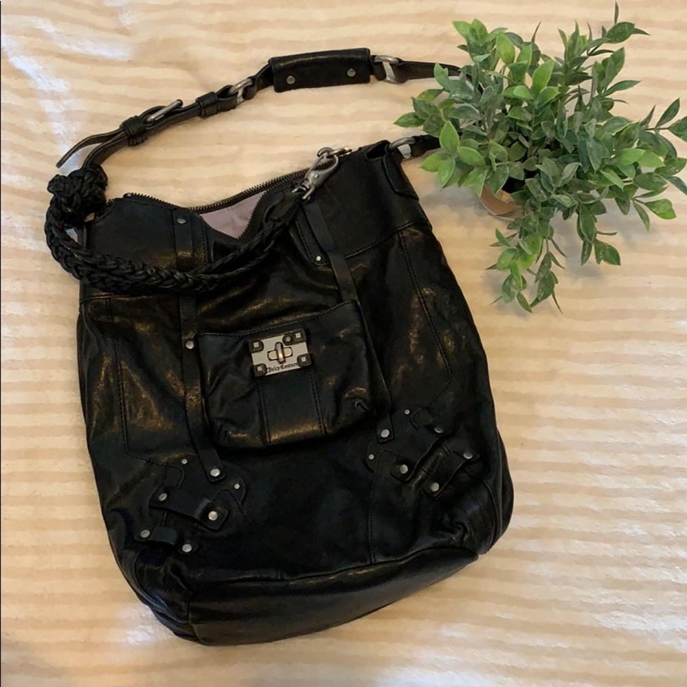 Juicy Couture Black Leather Shoulder Bag with Braided Strap